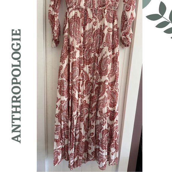 Anthropologie Aleah Allaire Paisley Maxi Dress Ivory Terracotta Paisley Size 1X - Picture 11 of 13